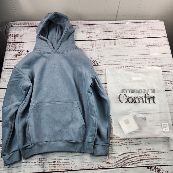 Comfrt Tops - Comfrt Signature Hoodie Unisex M Sky Blue Oversized Weighted Fleece Pullover.